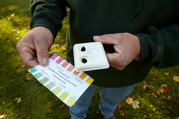 peter deluca showing results of onsite soil test for pH balance new salem westchester county ny