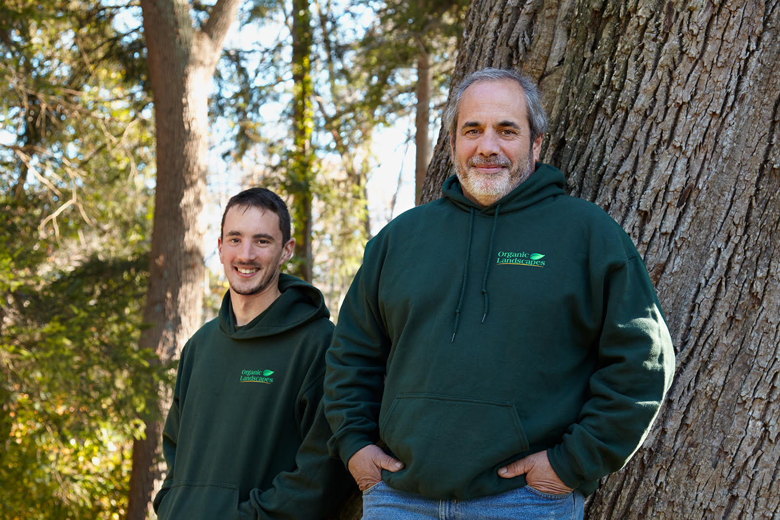 peter deluca and son wearing organic landscapes sweatshirts bedford westchester county ny